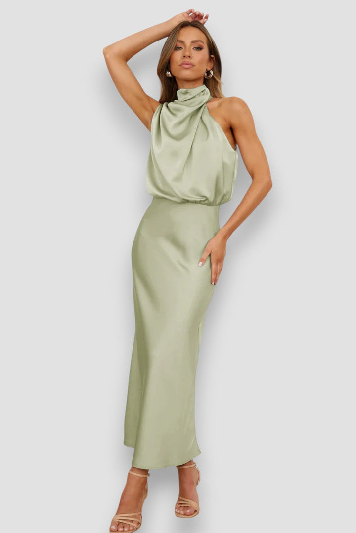 Lois | Draped Satin Halter Midi Dress
