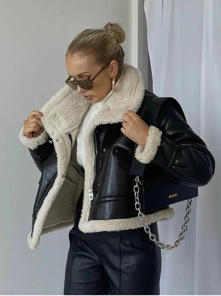Audrina | Women's Faux Shearling Moto Jacket