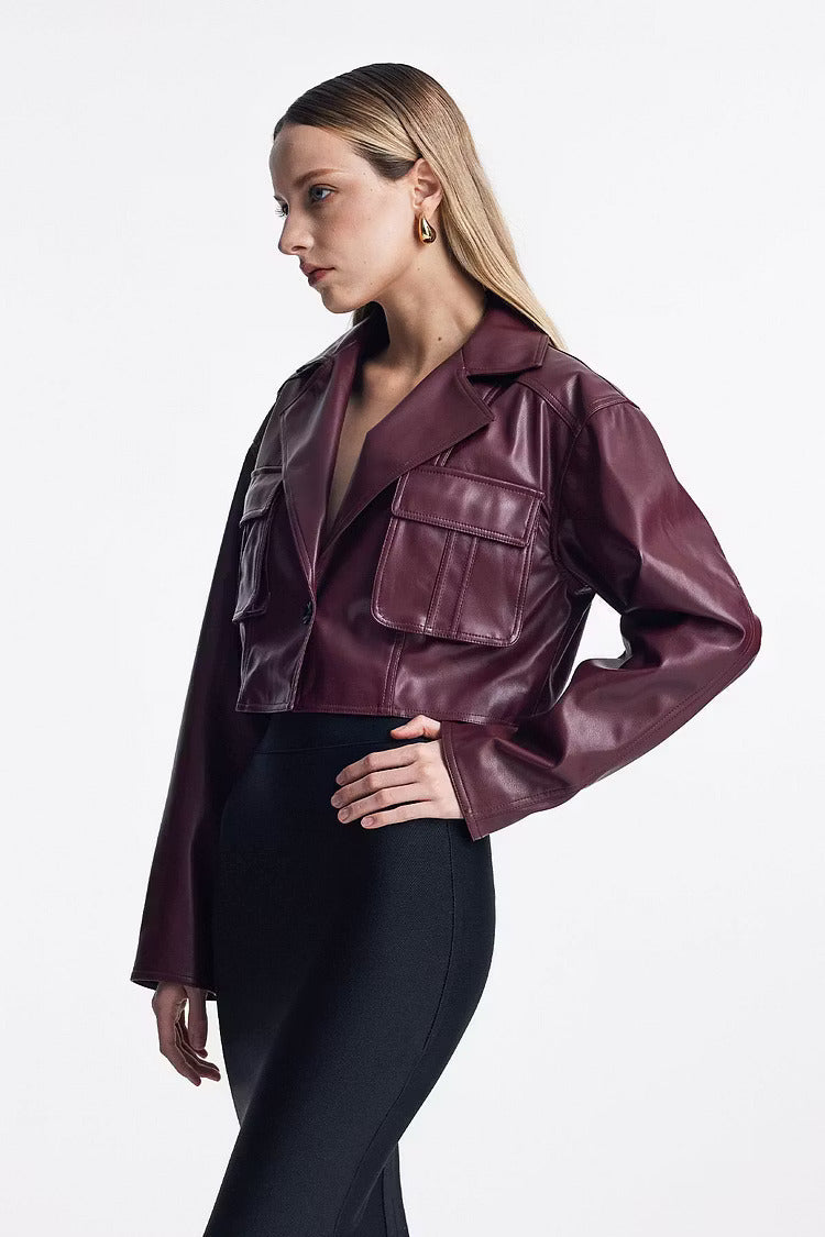Bianca | Women's Cropped Faux Leather Bomber Jacket