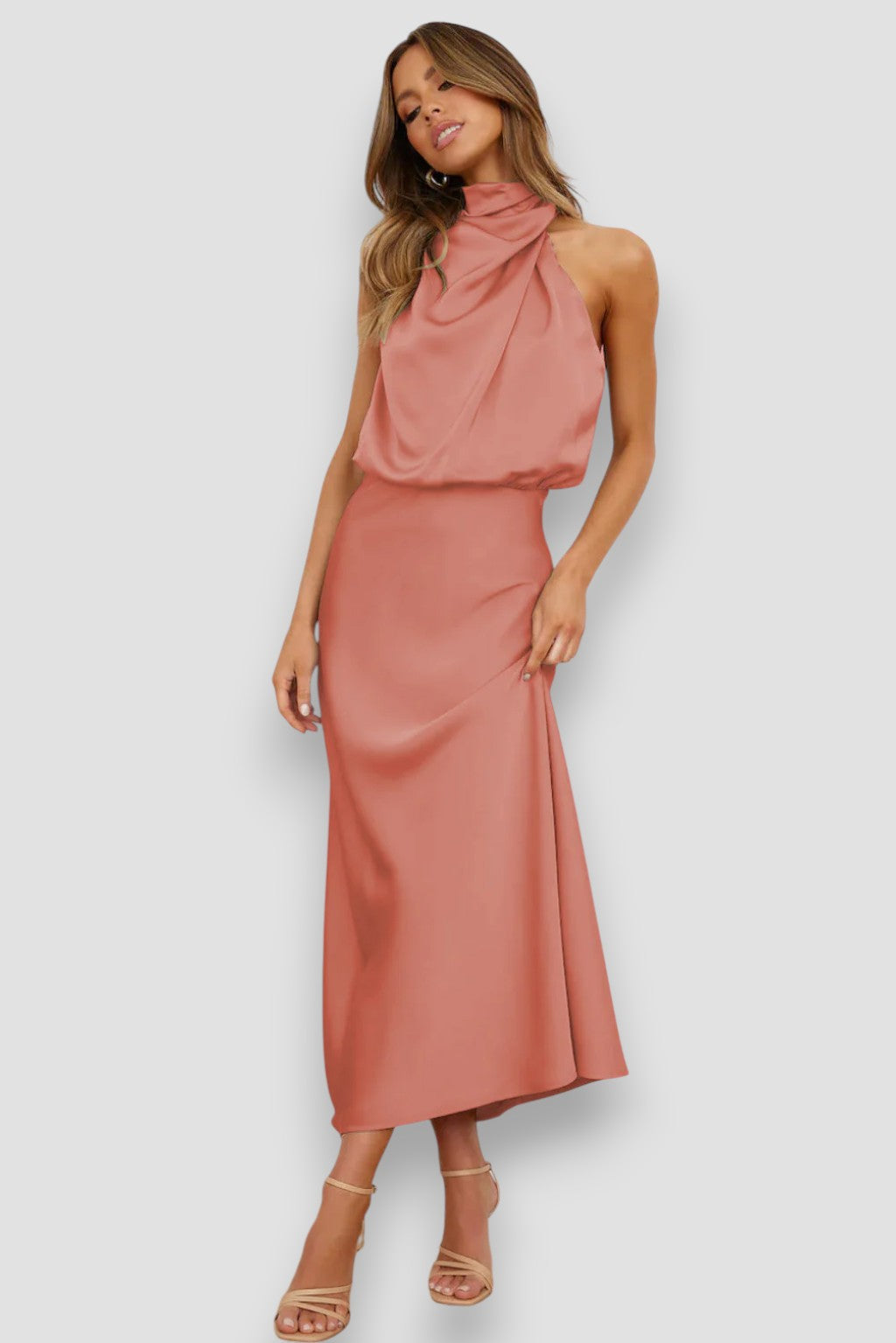 Lois | Draped Satin Halter Midi Dress