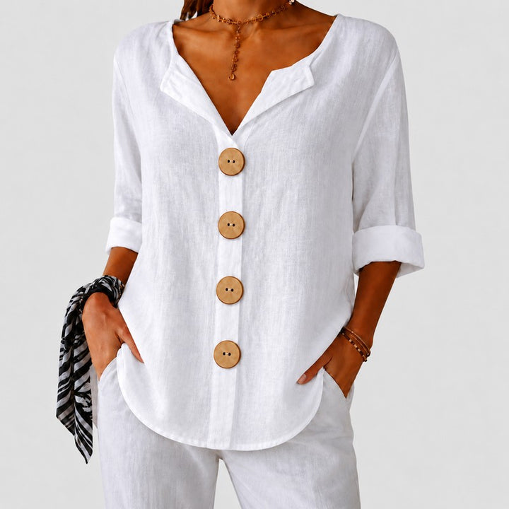 Amira | Relaxed V-Neck Button-Down Blouse