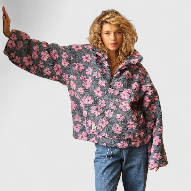 Delysanne | Bold Floral Half-Zip Sweater