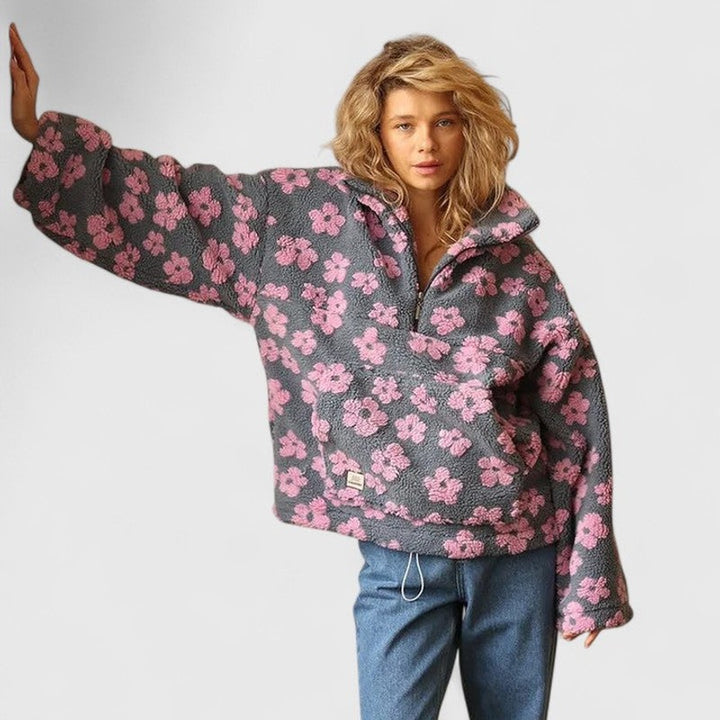Delysanne | Bold Floral Half-Zip Sweater