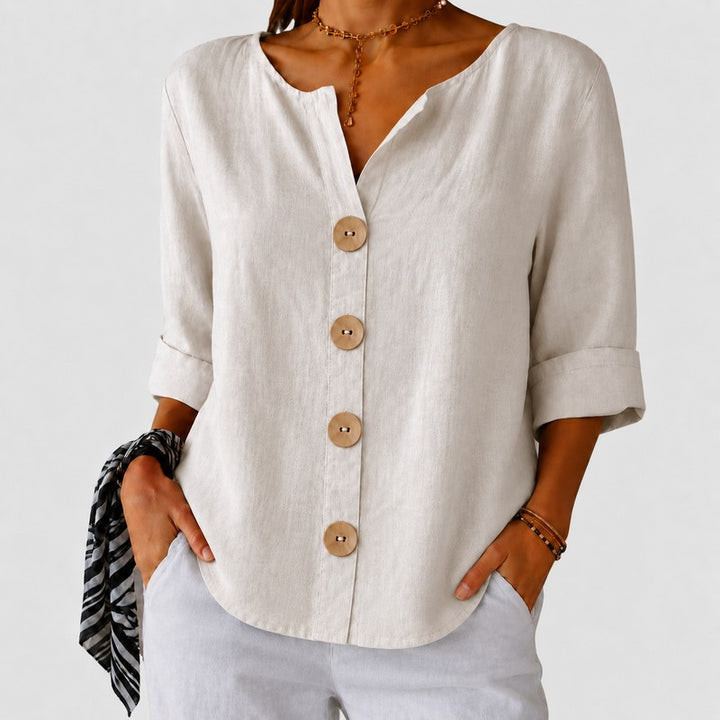 Amira | Relaxed V-Neck Button-Down Blouse