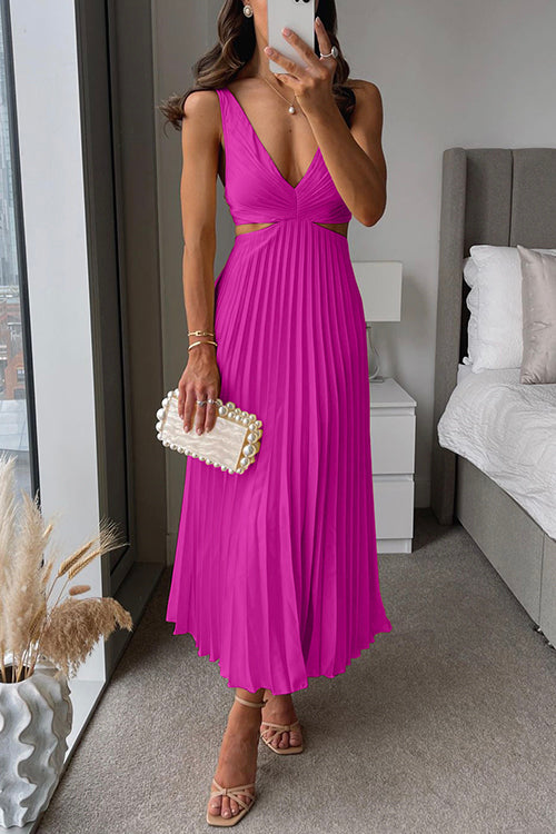 Leslie | Midi dress with V-neck and Pleated Skirt