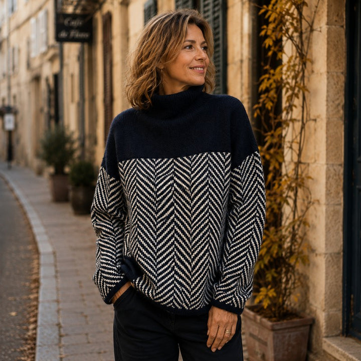 Claire | Two-Tone Knit Turtleneck Sweater