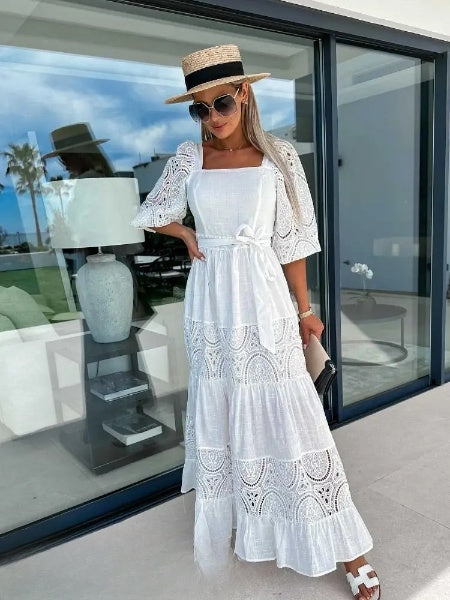 Roxanne | Eyelet Lace Tiered Midi Dress
