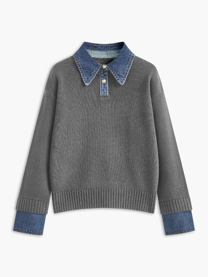 Audrey | Stylish Panel Lapel Sweater