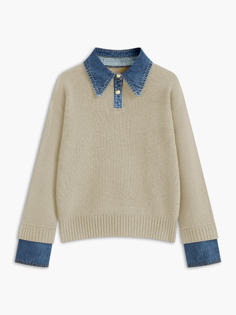 Audrey | Stylish Panel Lapel Sweater