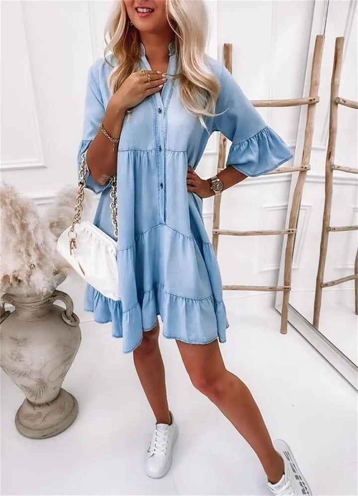 Maggie | Tiered Denim Midi Dress