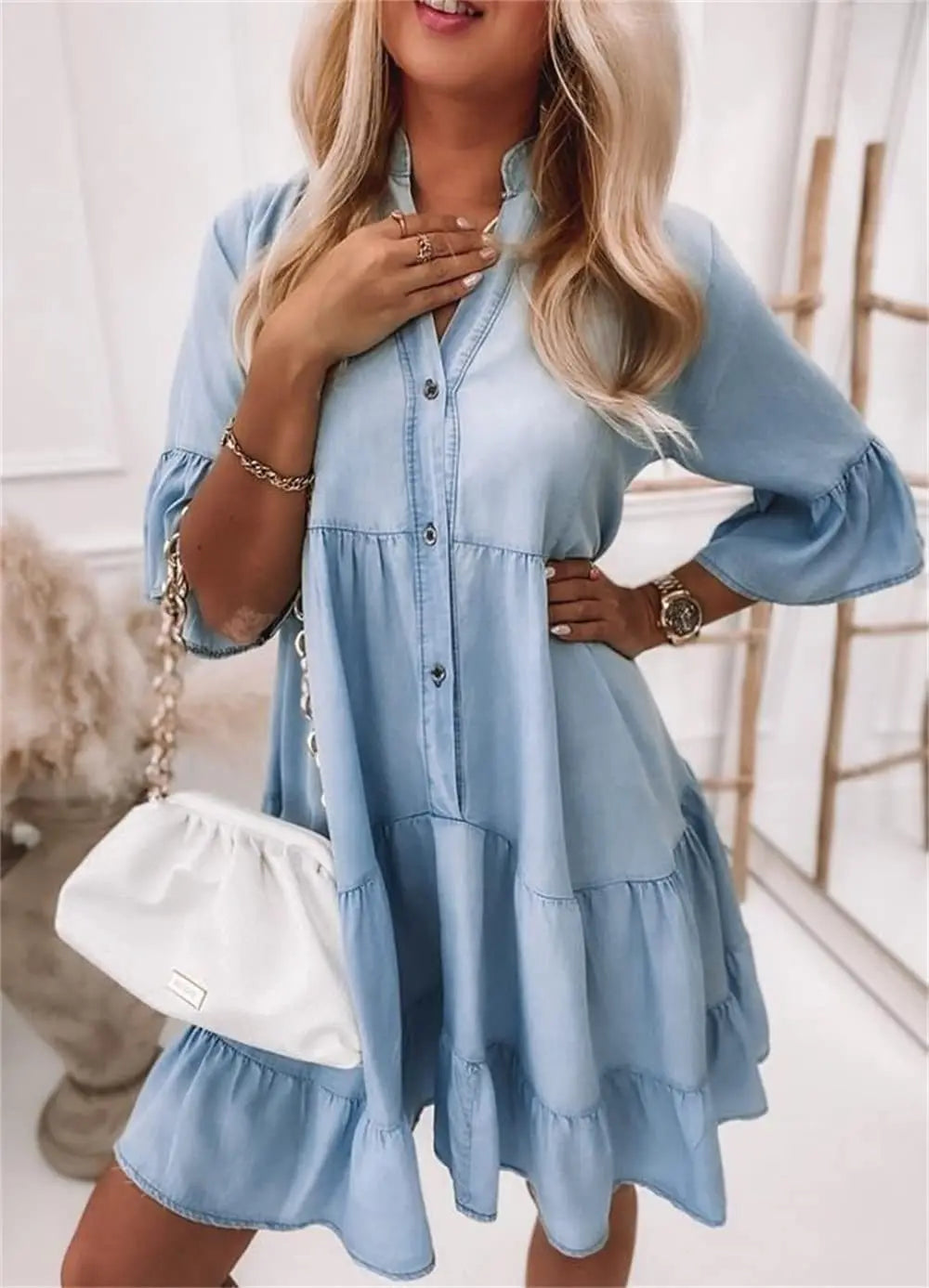 Maggie | Tiered Denim Midi Dress