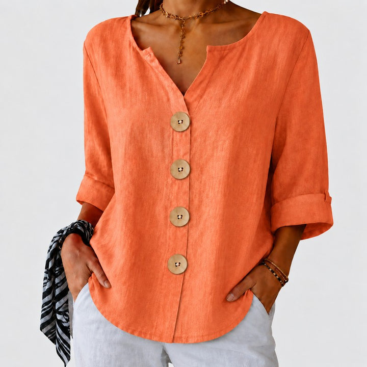 Amira | Relaxed V-Neck Button-Down Blouse