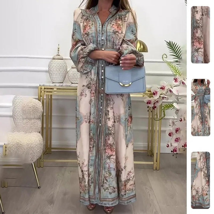 Sophia | Floral Print Lantern-Sleeve Maxi Dress