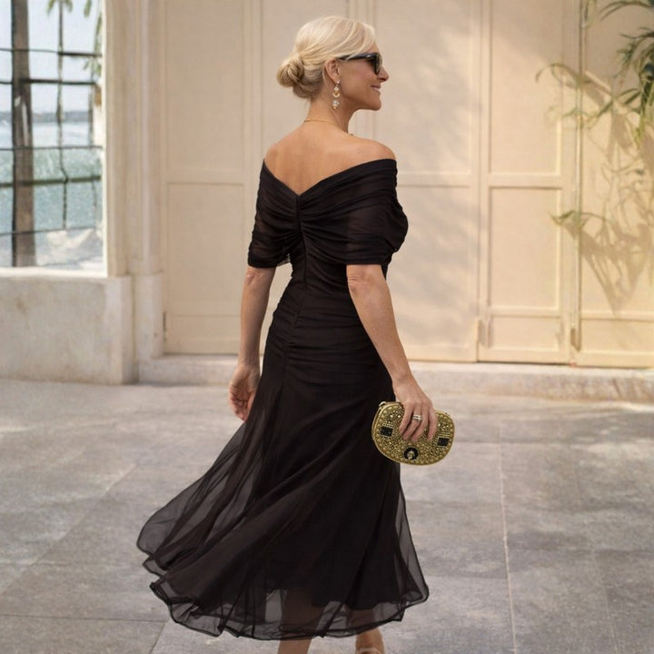 Adrienne | Off-Shoulder Ruched Mermaid Maxi Dress