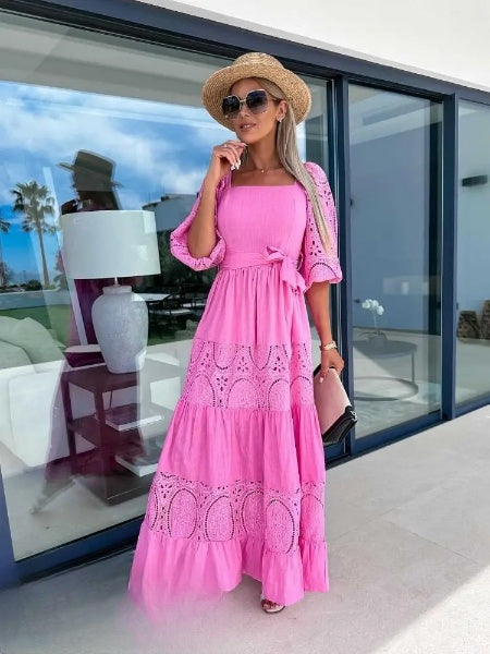 Roxanne | Eyelet Lace Tiered Midi Dress