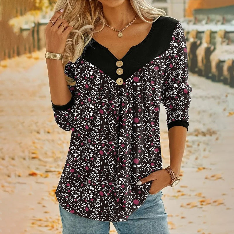 Lucille | Vintage Floral V-Neck T-Shirt