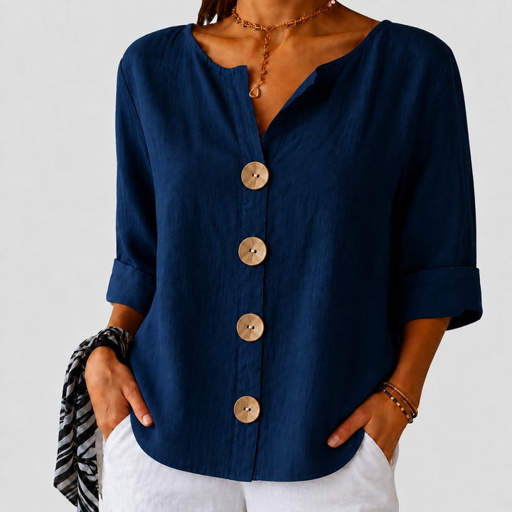 Amira | Relaxed V-Neck Button-Down Blouse