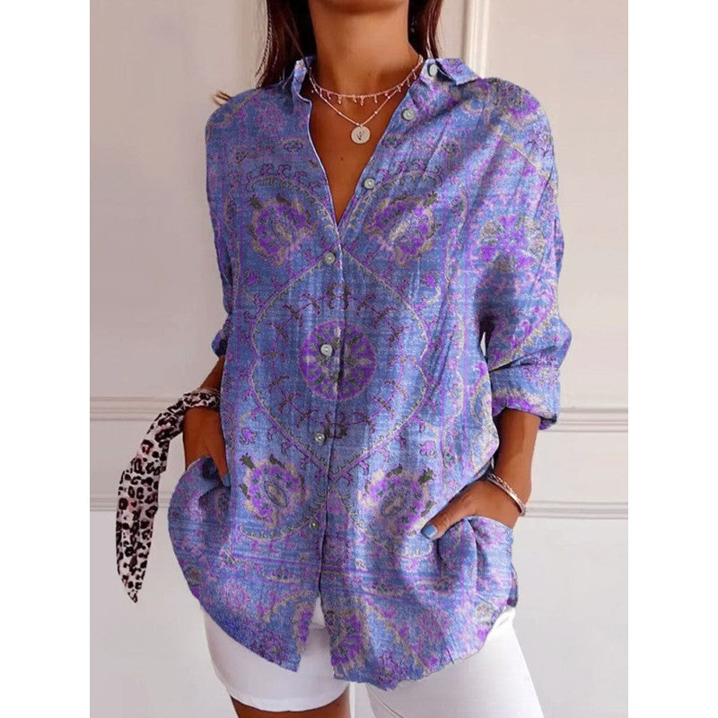Women Shirt | Retro Medallion Print Shirt