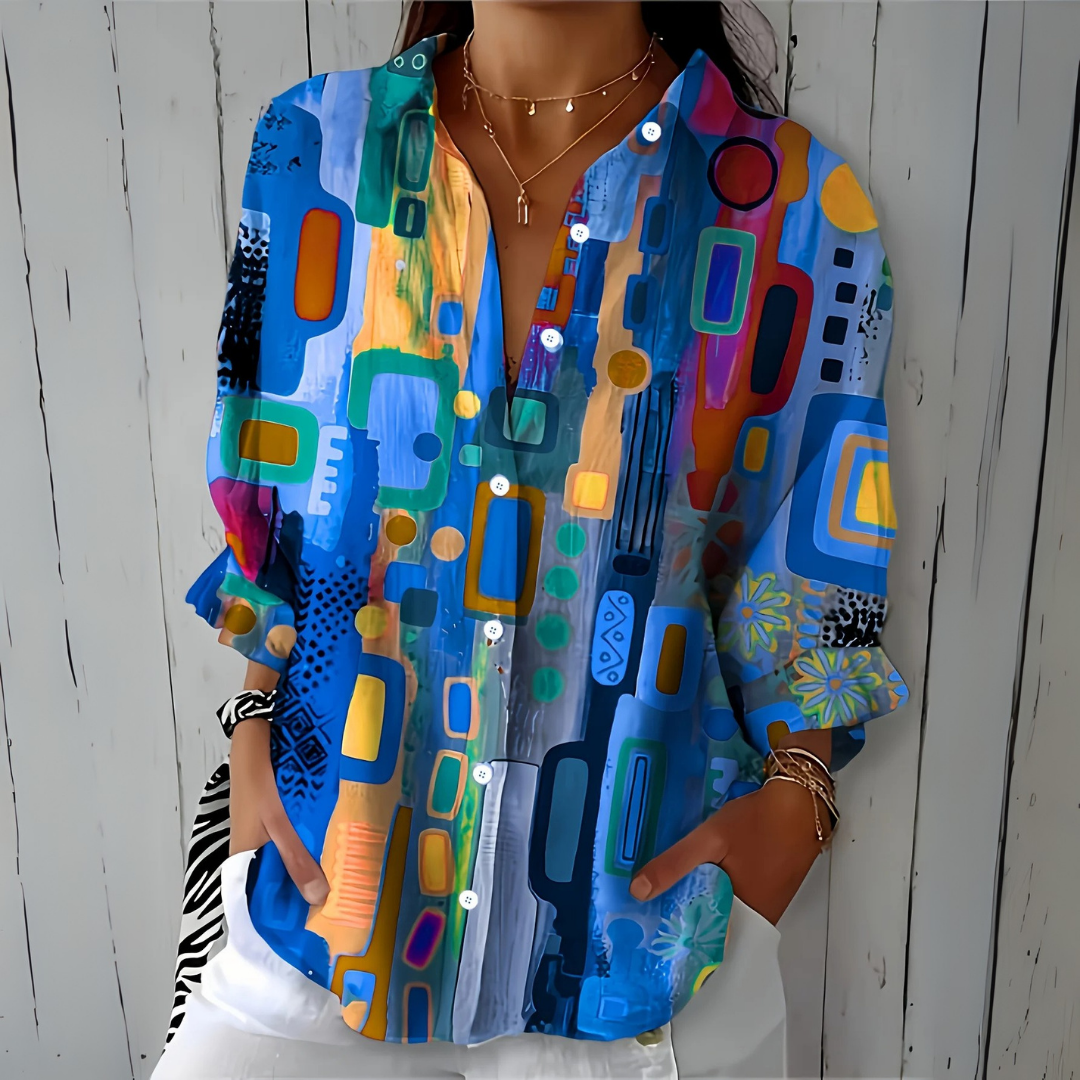Ailsa | Artistic Print Button-Down Blouse