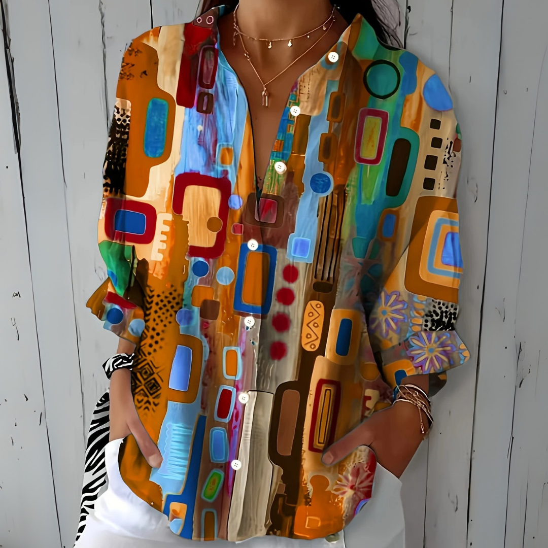 Ailsa | Artistic Print Button-Down Blouse