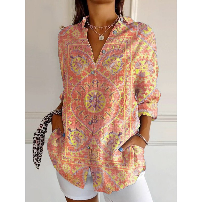 Women Shirt | Retro Medallion Print Shirt