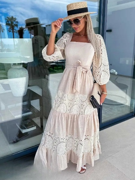 Roxanne | Eyelet Lace Tiered Midi Dress