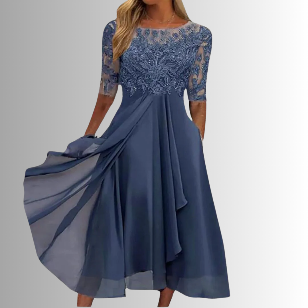 Yvaine | Lace Bodice Chiffon Midi Dress