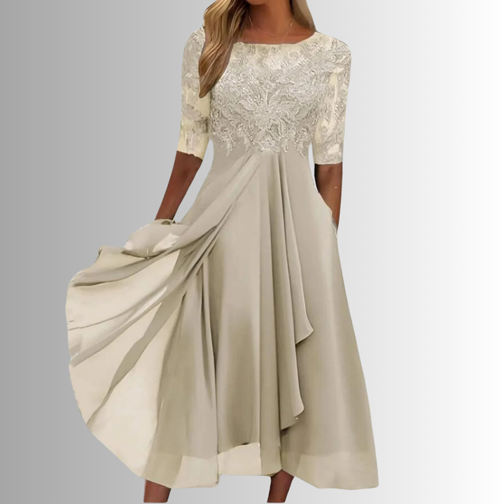 Yvaine | Lace Bodice Chiffon Midi Dress