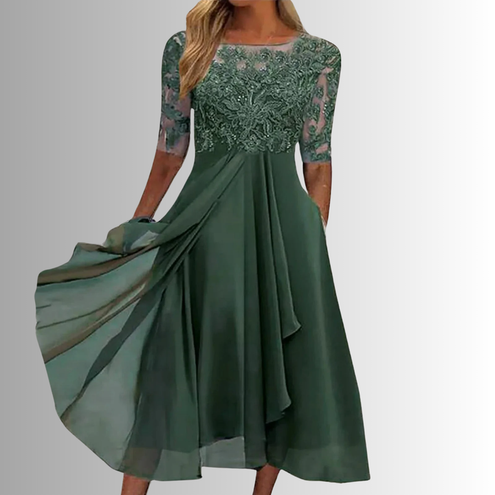 Yvaine | Lace Bodice Chiffon Midi Dress