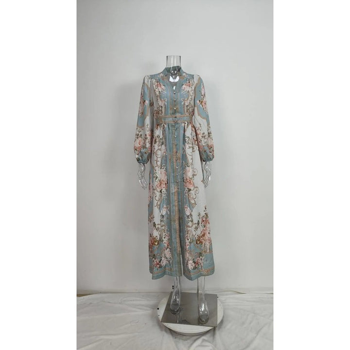 Sophia | Floral Print Lantern-Sleeve Maxi Dress