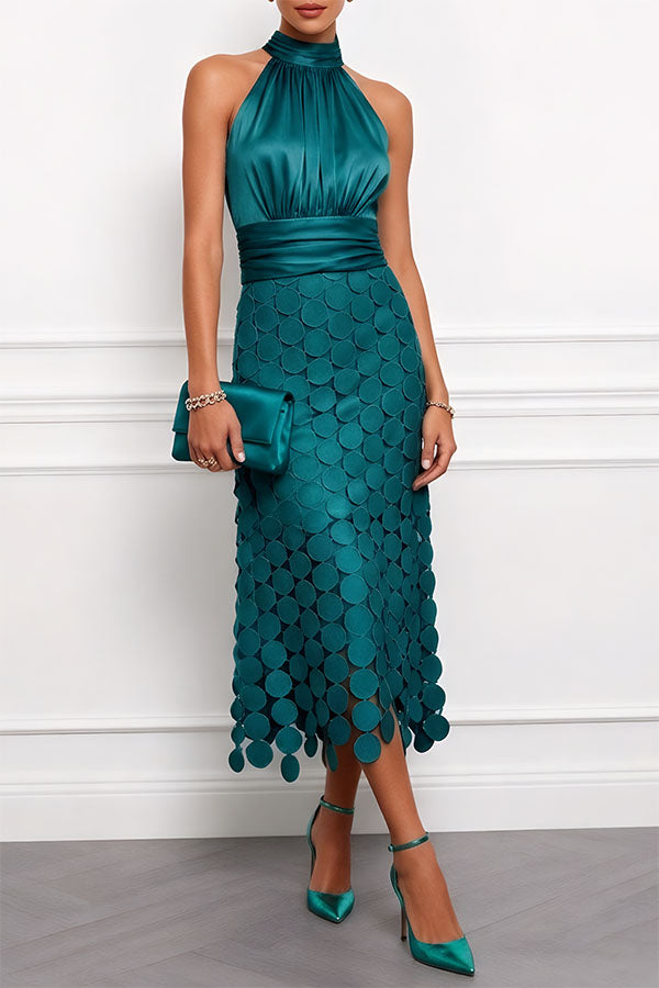 Clover | Textured Halter Neck Midi Dress