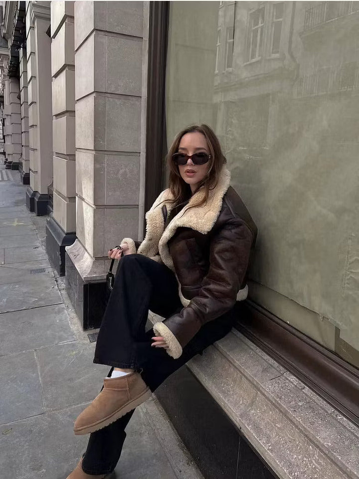 Genevieve | Women's Shearling Trim Aviator Jacket