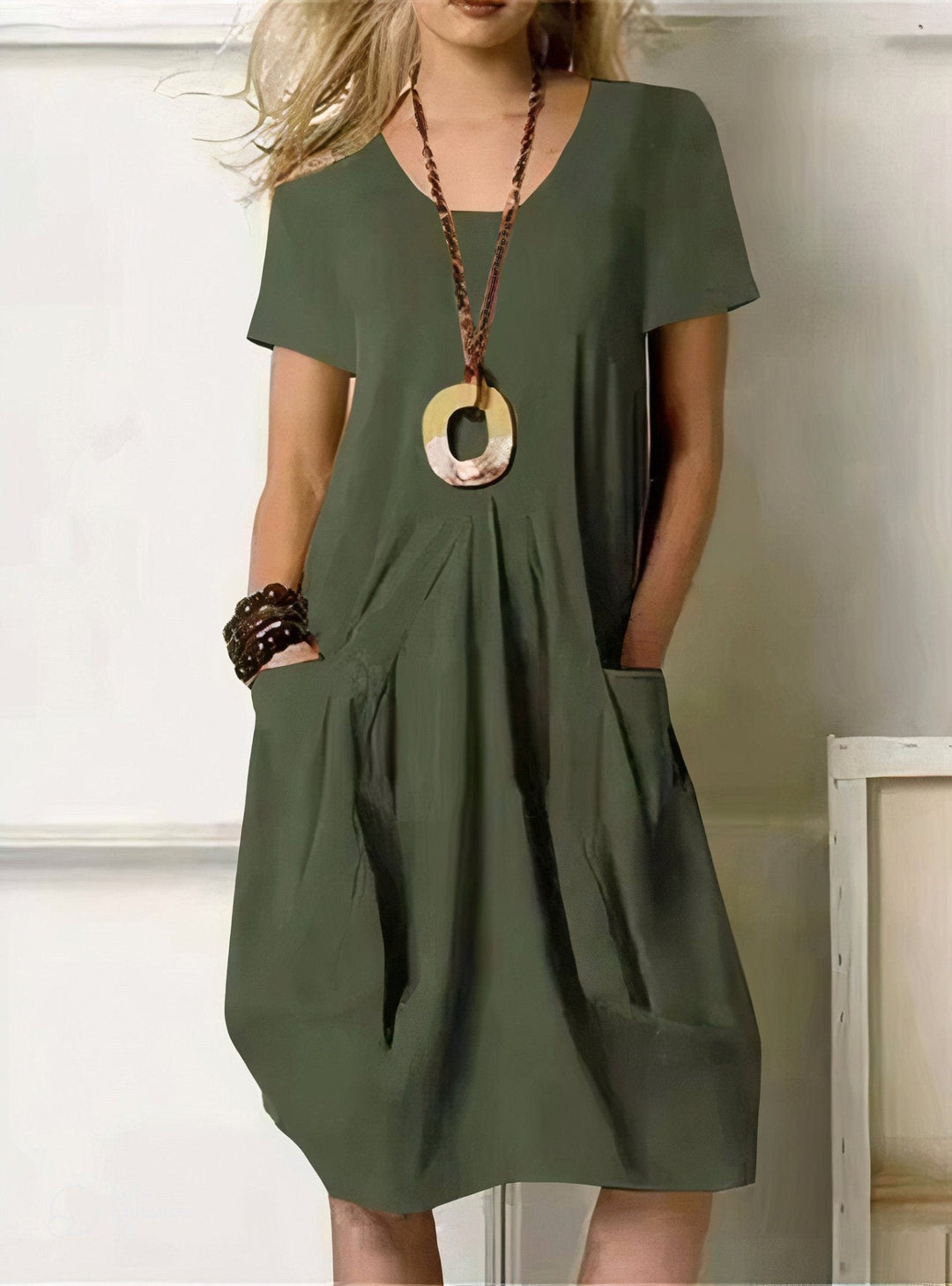 Elsie | Short Sleeve Pocket Midi Dress