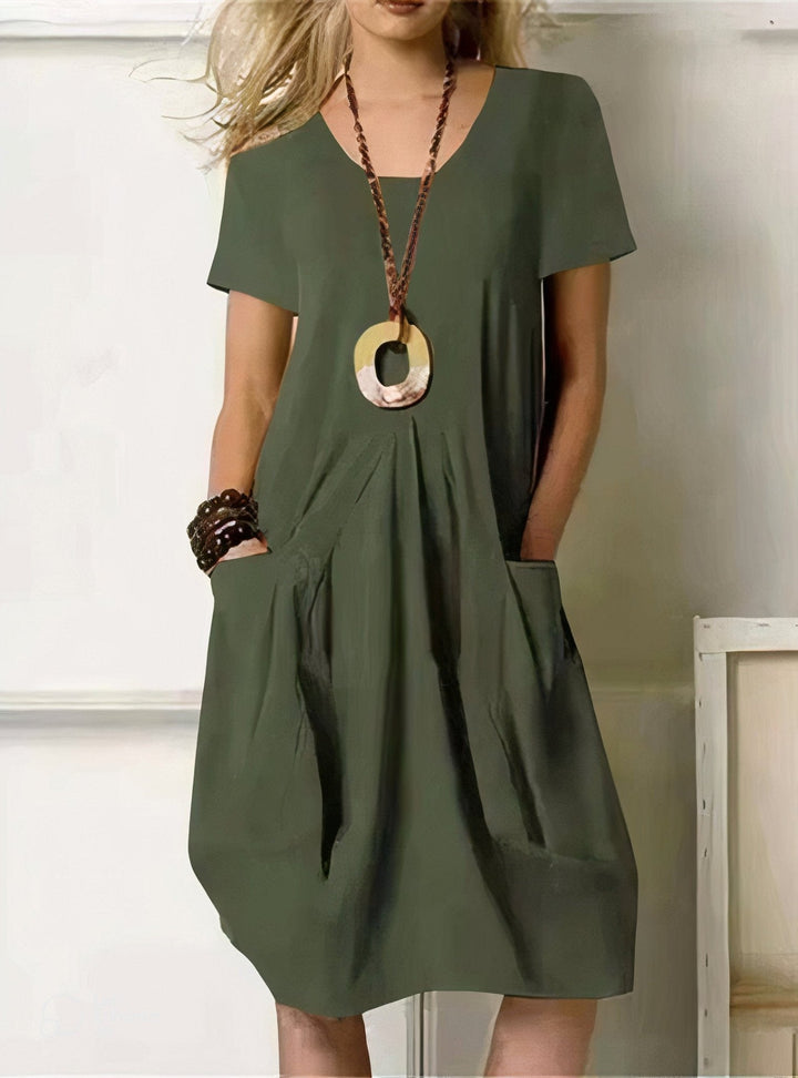 Elsie | Short Sleeve Pocket Midi Dress