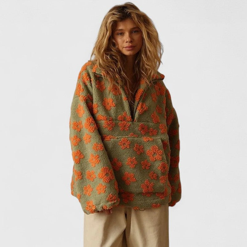 Delysanne | Bold Floral Half-Zip Sweater