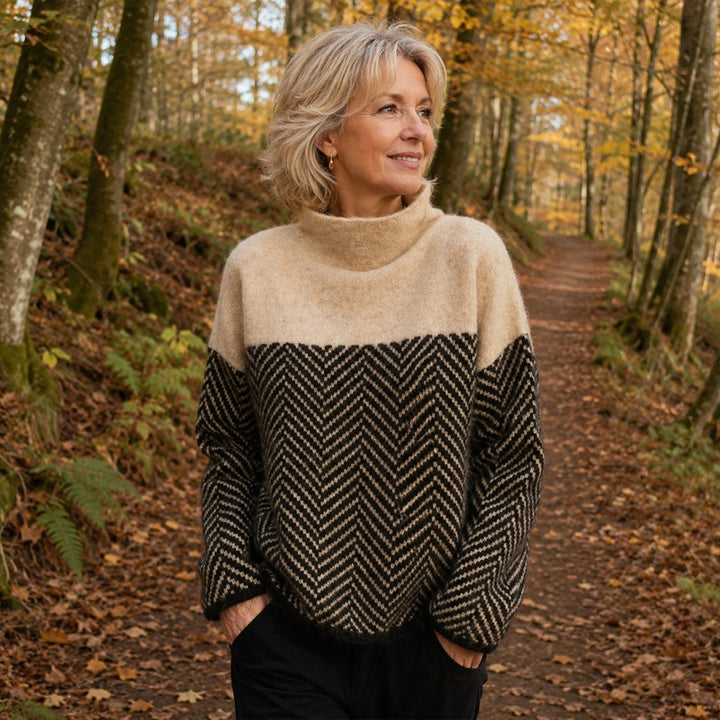 Claire | Two-Tone Knit Turtleneck Sweater