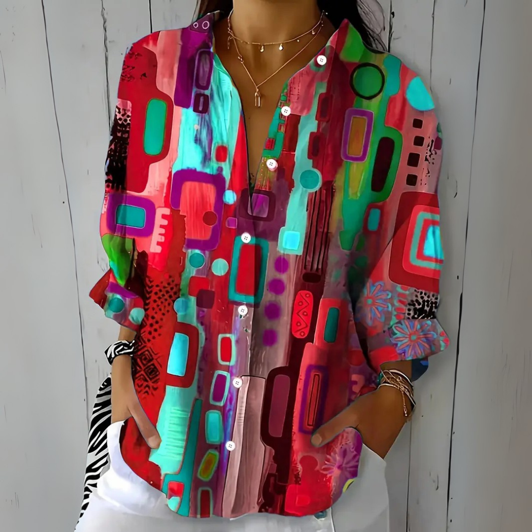 Ailsa | Artistic Print Button-Down Blouse
