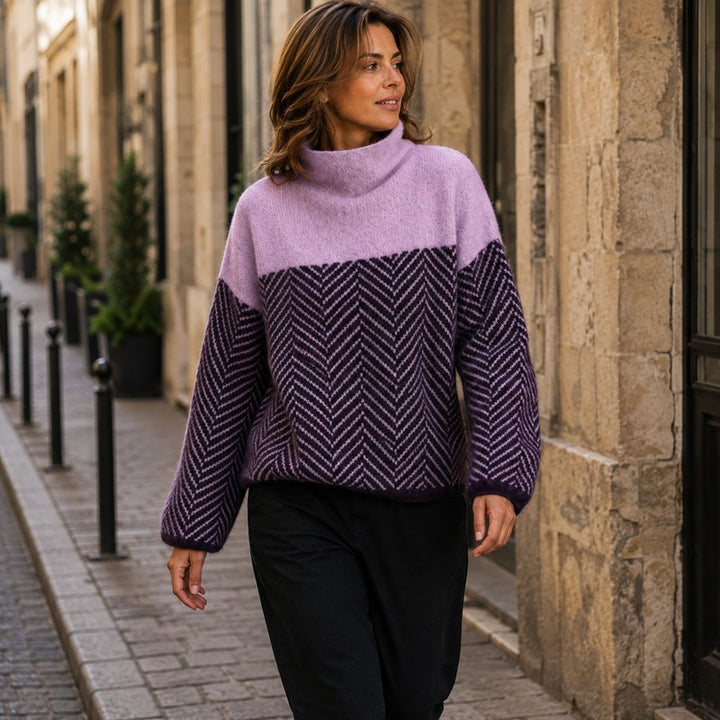 Claire | Two-Tone Knit Turtleneck Sweater