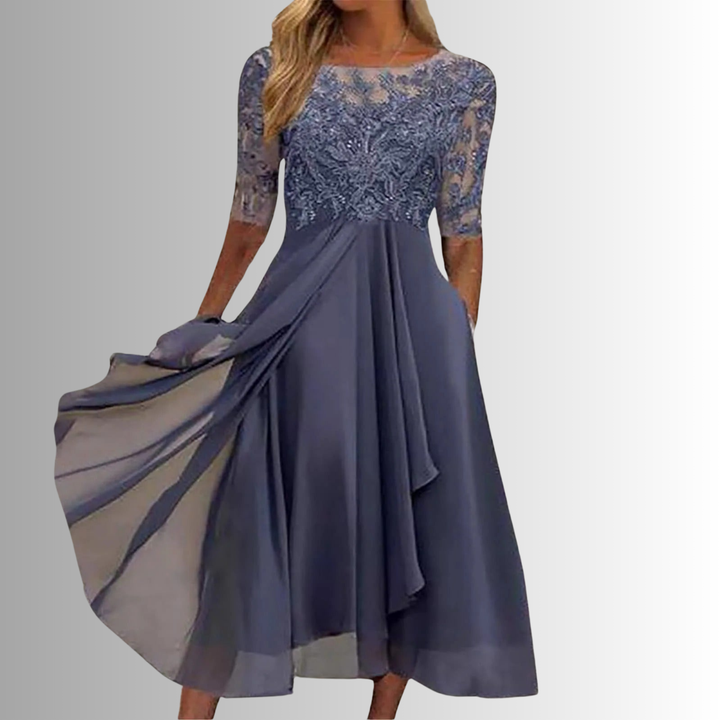 Yvaine | Lace Bodice Chiffon Midi Dress
