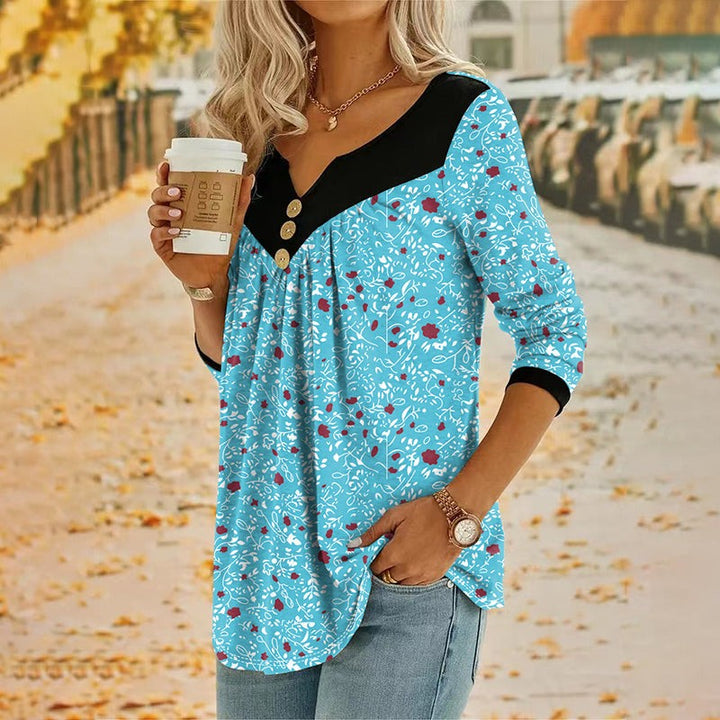 Marguerite | Floral V-Neck Long-Sleeve T-Shirt