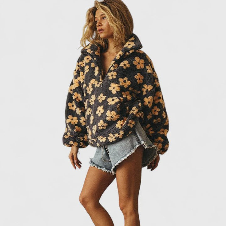 Delysanne | Bold Floral Half-Zip Sweater