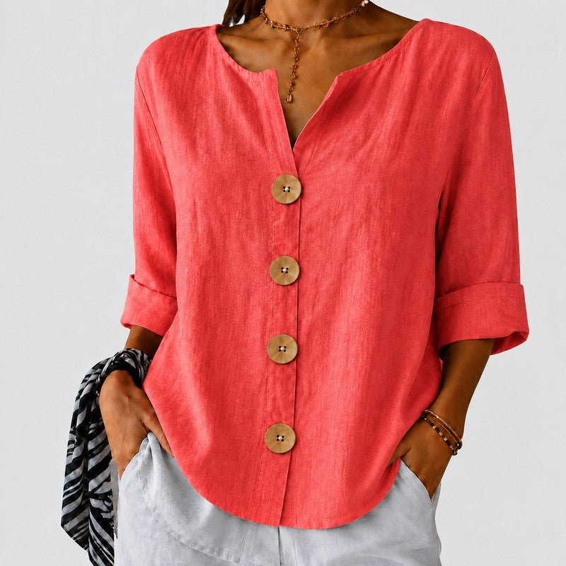 Amira | Relaxed V-Neck Button-Down Blouse