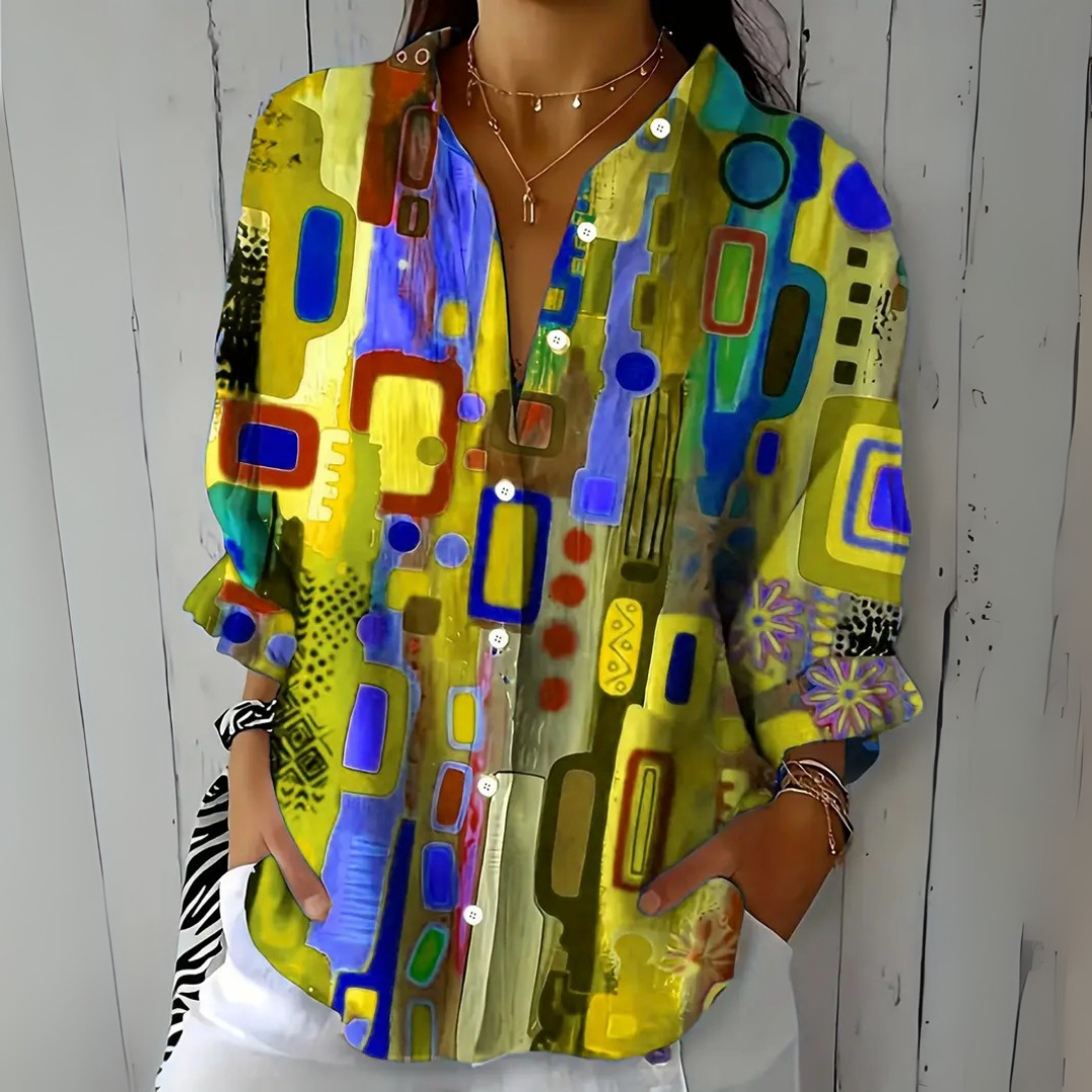 Ailsa | Artistic Print Button-Down Blouse