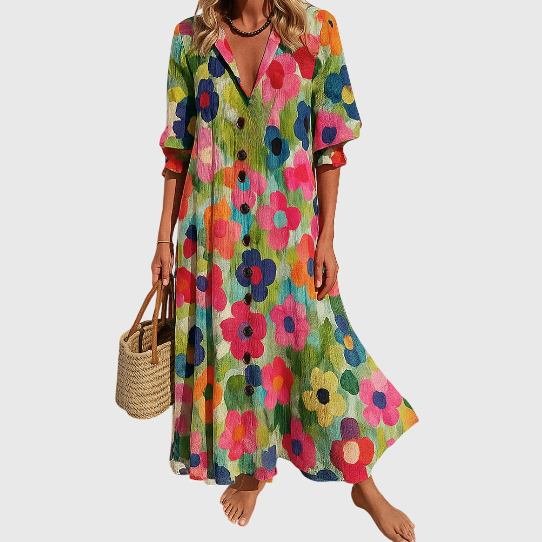 Madeline | Women's Printed Button-Front Maxi Dress