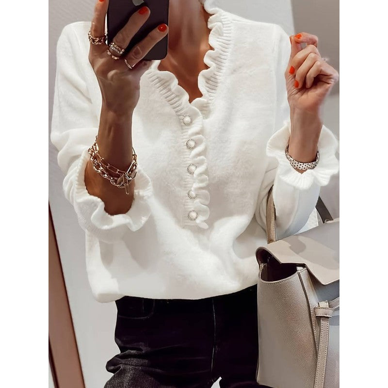 Sophia | Ruffled V-Neck Long-Sleeve Blouse
