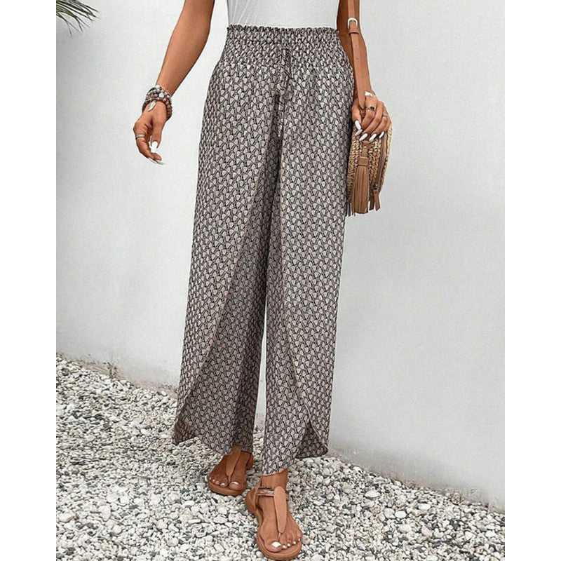 Evelyn | Geometric Print Wide-Leg Trousers