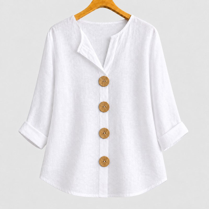 Amira | Relaxed V-Neck Button-Down Blouse