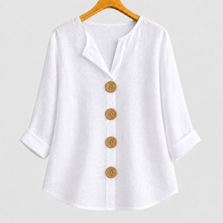 Amira | Relaxed V-Neck Button-Down Blouse