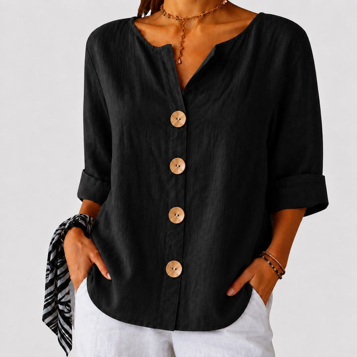 Amira | Relaxed V-Neck Button-Down Blouse