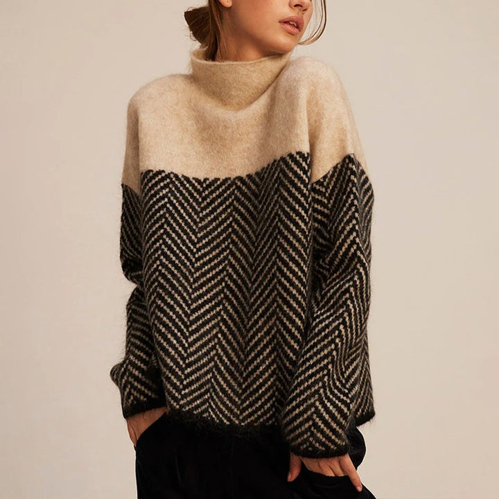 Claire | Two-Tone Knit Turtleneck Sweater